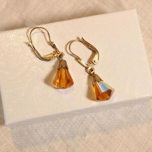 Vintage Fairycore Honey Amber Dainty Teardrop Dangle Earrings
